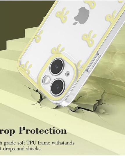 Designed for iPhone Case,Clear Cute Ribbon Bowknot Pattern Aesthetic Transparent Phone Case Raised Camera Protection Stylish Slim Soft Phone Case (Yellow,iPhone 13 Pro Max)
