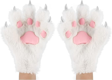 HAOAN Wolf Paw Gloves Faux Fur Cat Fingerless Mittens Winter Warm Cosplay Halloween Fancy Party Costume Accessories