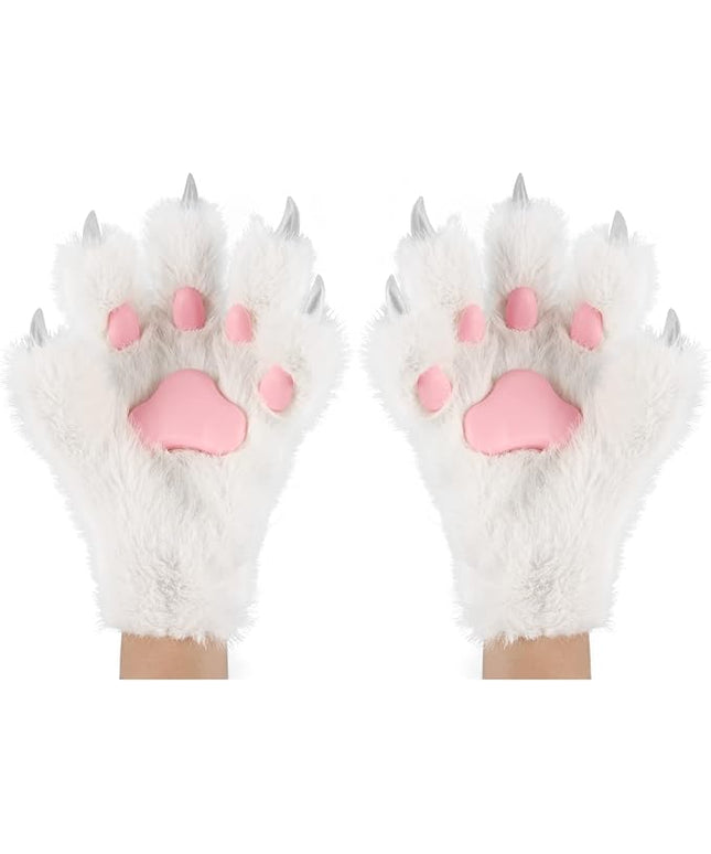 HAOAN Wolf Paw Gloves Faux Fur Cat Fingerless Mittens Winter Warm Cosplay Halloween Fancy Party Costume Accessories