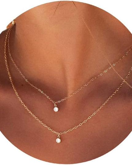 Tewiky Dainty 14k Gold Plated/Silver Cubic Zirconia Necklaces for Women, Simple CZ Jewelry Necklaces Trendy Gifts