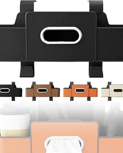 3-in-1 Car Backseat Organizer with Cup Holder, Tissue Box, Trash Bin & Hooks,Multifunctional Back Seat Car Organizer for Hold Phones, Snacks, Drinks, and Handbags (Black)