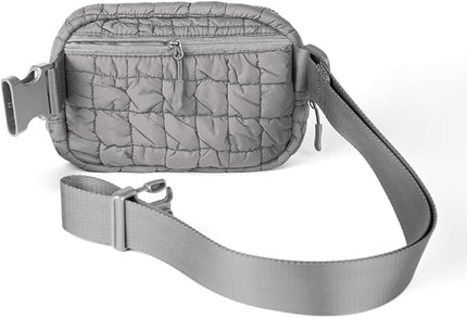C.C Quilted Puffer Fanny Pack For Women Unisex - Daily Waist Crossbody Belt bag With Adjustable Strap (Grey)