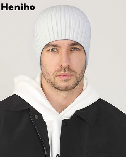 Heniho Winter Wool Beanies for Men Women, Warm Plain Toboggan Hats Ski Running Knit Skull Cap