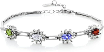 Gem Stone King Customized and Personalized 4 Gemstone Birthstone Tennis Bracelet For Women | 925 Sterling Silver | 3.56 Cttw | 7 Inch with 1 Inch Extender | Fine Jewelry Gifts for Her Mom Women Wife