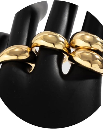 GiftInBox Gold Chunky Rings Set for Women Open Stacking Knuckle Ring Adjustable Round Dome Rings Set Minimalist Irregular Statement Women Ring Jewelry Gift