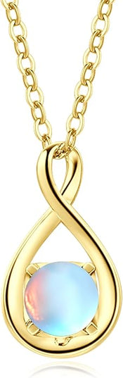 FANCIME 14K Solid Gold Birthstone Pendant with Sterling Silver Chain Infinity Gemstone Necklace Fine Jewelry Anniversary Birthday Christmas Gifts for Women Wife Her