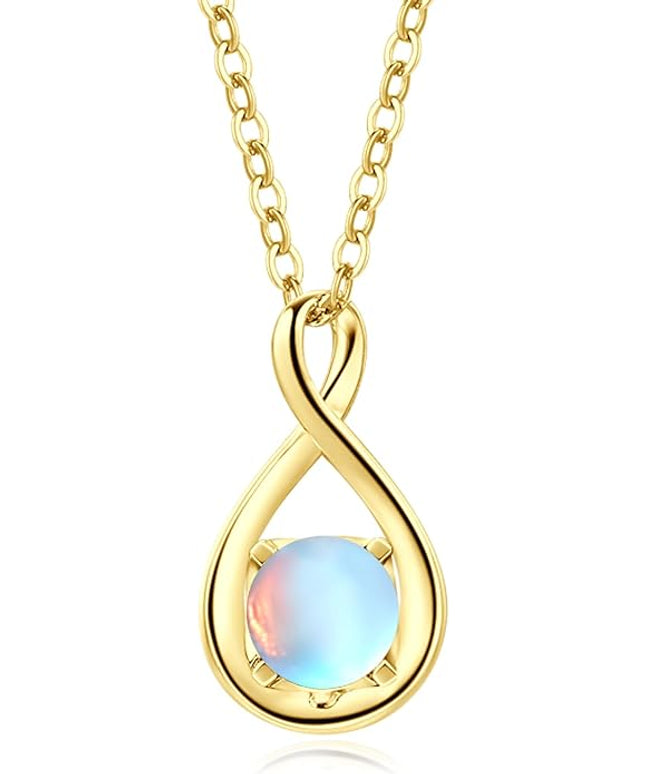 FANCIME 14K Solid Gold Birthstone Pendant with Sterling Silver Chain Infinity Gemstone Necklace Fine Jewelry Anniversary Birthday Christmas Gifts for Women Wife Her