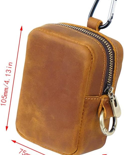 Wugebud 1 Pcs Leather Coin Pouch Keychain, Leather Mini Belt Bag,Coin Organizer, Change Holder, Leather zipper Pouch for Men & Women，Outdoor Running Sports Mini Storage Bag