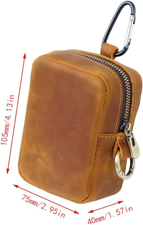Wugebud 1 Pcs Leather Coin Pouch Keychain, Leather Mini Belt Bag,Coin Organizer, Change Holder, Leather zipper Pouch for Men & Women，Outdoor Running Sports Mini Storage Bag
