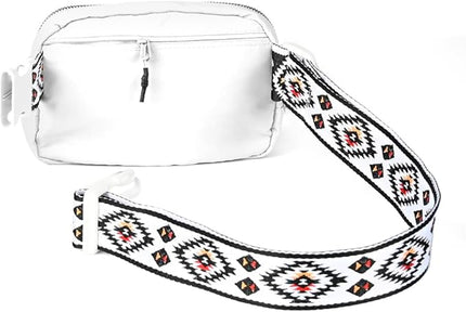 C.C Aztec Strap Fanny Pack For Women Unisex - Daily Waist Crossbody Belt bag With Adjustable Strap (White)