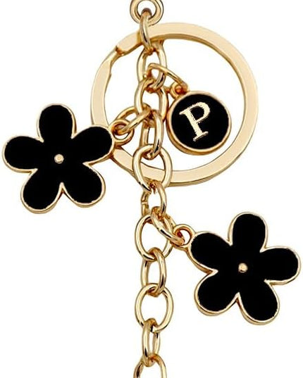 Cute Initial Letter Keyring for Women Girls Nice Flower Keychains for Handbag Backpack
