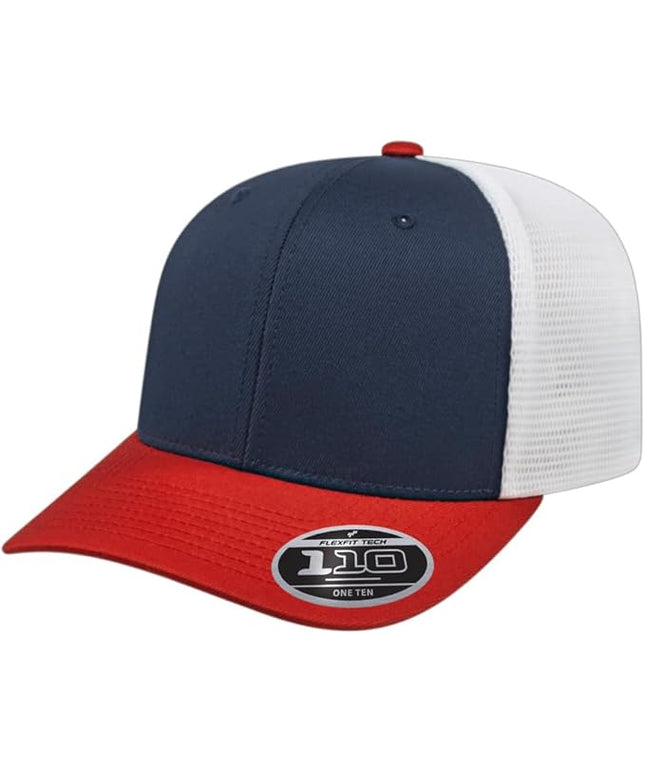 Cap America i8502 Flexfit 110 Premium Mid Profile 6-Panel Mesh Back Trucker Cap Hat w/UV Guard & Adjustable Snapback