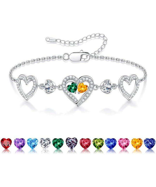 Iefil Valentines Day Gifts for Her - 925 Sterling Silver Heart Birthstone Bracelet Birthday Anniversary Jewelry Gifts for Her Wife