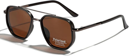 Polarized TR90 Sunglasses Vintage Square Flattop Sun Glasses Double Bridge Metal UV400 Eyewears