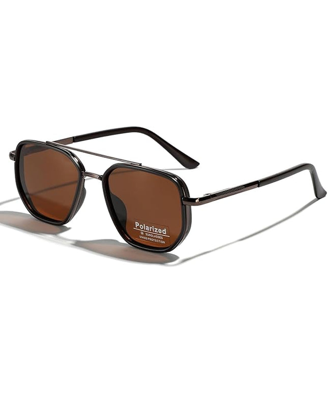 Polarized TR90 Sunglasses Vintage Square Flattop Sun Glasses Double Bridge Metal UV400 Eyewears