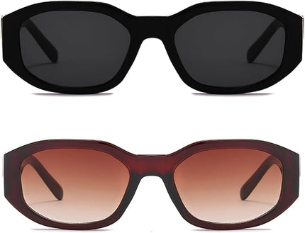 BUTABY Rectangle Sunglasses for Women Retro Driving Glasses 90’s Vintage Fashion Irregular Frame UV400 Protection