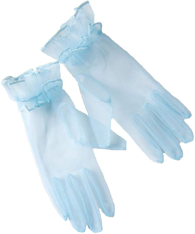 Women's Summer Tulle Gloves Pleated Ruffle Full Finger Wrist Length Opera Party Gloves
