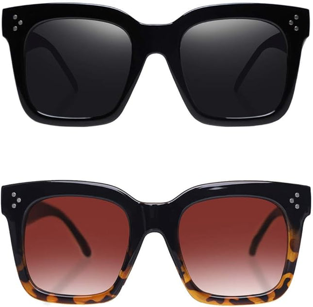 Vintage Women Oversized Sunglasses Designer Luxury Square Sun Glasses UV400 Protection Flat Lens