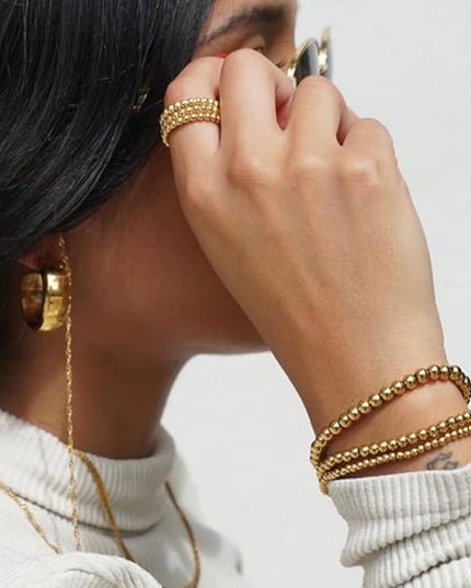 Gold Beaded Bracelets for Women, 14K Real Gold Plated Jewelry for Women Dainty Pearl Bead Bracelets Stack, Non Tarnish Trendy Stackable Ball Cross Stretch Bracelet Set Fashion Accessories Gifts