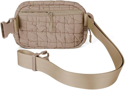 C.C Quilted Puffer Fanny Pack For Women Unisex - Daily Waist Crossbody Belt bag With Adjustable Strap (Taupe)