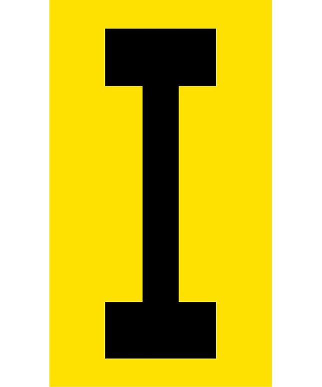 Mighty Line I Letter Alphabet Die Cut Location Markers, Large Decal Stickers for Pallet and Machinery Marking, Heavy-Duty, Peel and Stick Adhesive, Industrial Quality, 6"x10", Pack of 10, Yellow