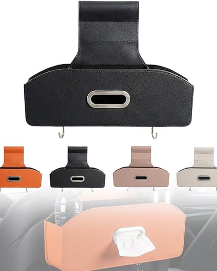 Car Seat Back Organizer with Tissue Box, Multifunctional Backseat Organizer for Car Interior Storage, Seat Back Storage Organizer for Phone, Drinks, Snacks & Handbags (Black)