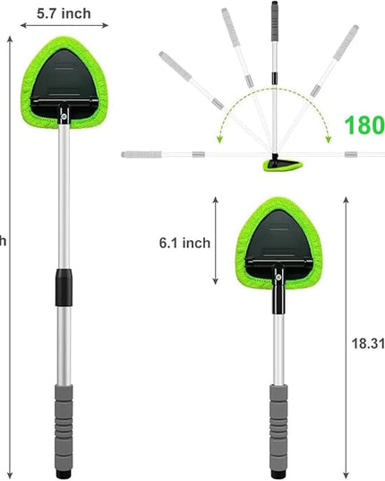 XINDELL 29-inch Windshield Cleaner Tool – Car Interior Window Cleaning Kit with Extended Long Handle & 4 Microfiber Pads, Auto Wiper Windshield Brush for Car, Trucks, SUVs, RVs & Home