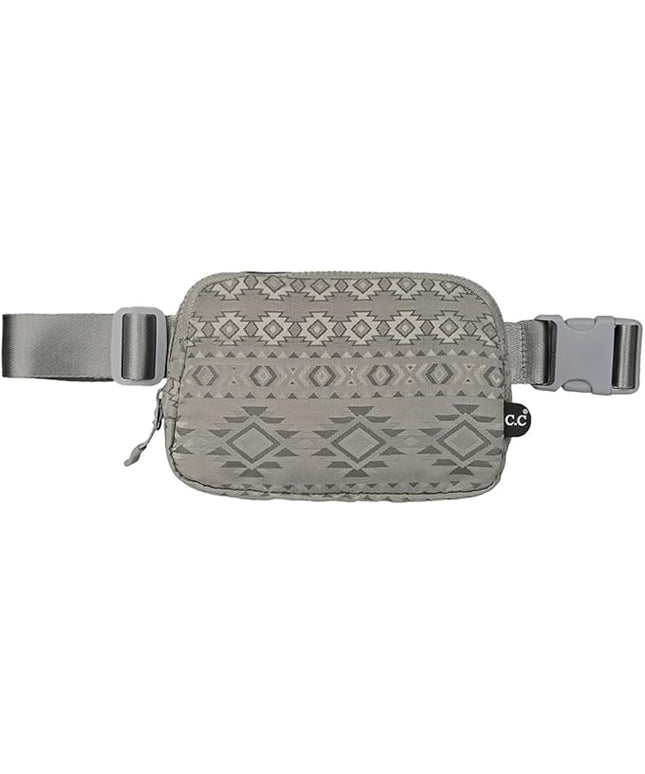 C.C Belt Bag for Women – Quilted Fanny Pack Crossbody Waist Bag with Adjustable Strap, Fashion Gift Idea (Aztec Pattern - lt.grey)