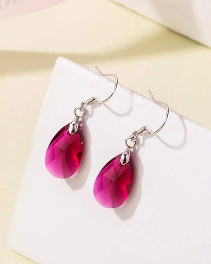 Teardrop Austrian Crystal Drop Dangle Earrings for Women 925 Sterling Silver Hook Hypoallergenic Jewelry