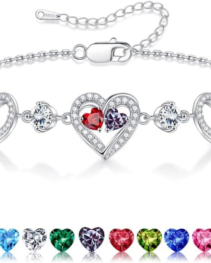 Iefil Valentines Day Gifts for Her - 925 Sterling Silver Heart Birthstone Bracelet Birthday Anniversary Jewelry Gifts for Her Wife