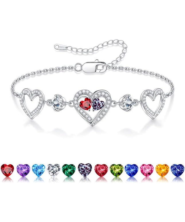 Iefil Valentines Day Gifts for Her - 925 Sterling Silver Heart Birthstone Bracelet Birthday Anniversary Jewelry Gifts for Her Wife