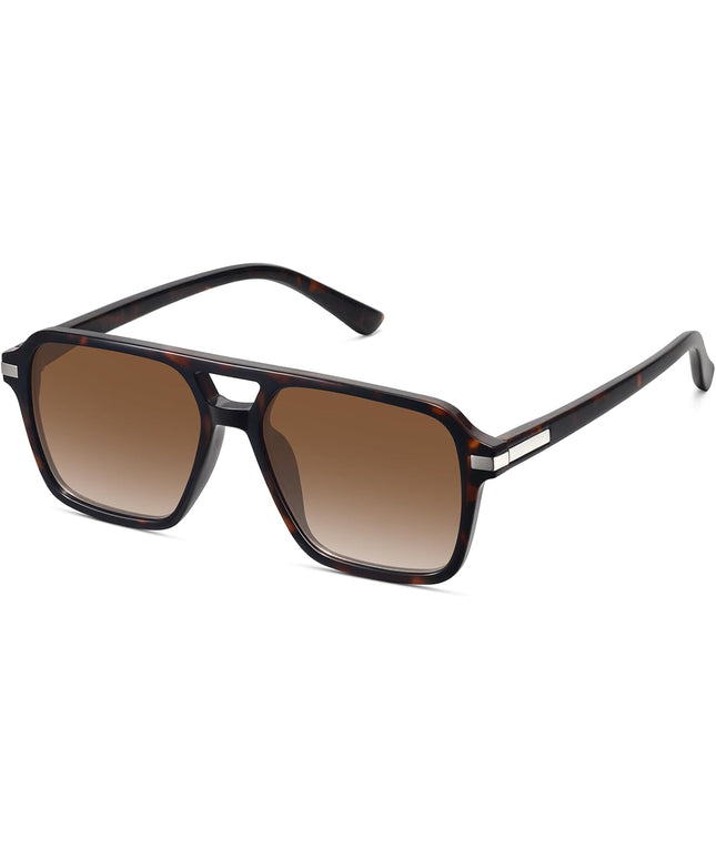 Retro Aviator Sunglasses for Women Men Trendy Classic Square 70s 80s 90s Vintage Shades Double Bridge Aviators FZN813