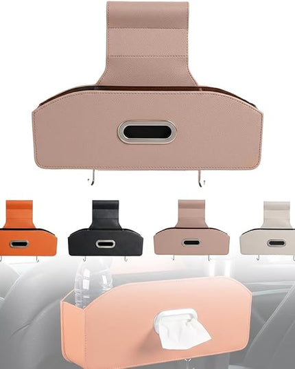 Car Seat Back Organizer with Tissue Box, Multifunctional Backseat Organizer for Car Interior Storage, Seat Back Storage Organizer for Phone, Drinks, Snacks & Handbags (Brown)
