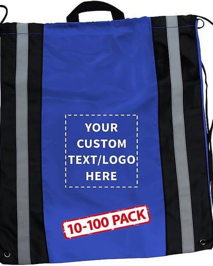 DISCOUNT PROMOS Custom Classic Polyester Drawstring Backpack Set of 10/50/100, Personalized Bulk Pack - Great for Travelling, Gym and for Everyday Use - Blue