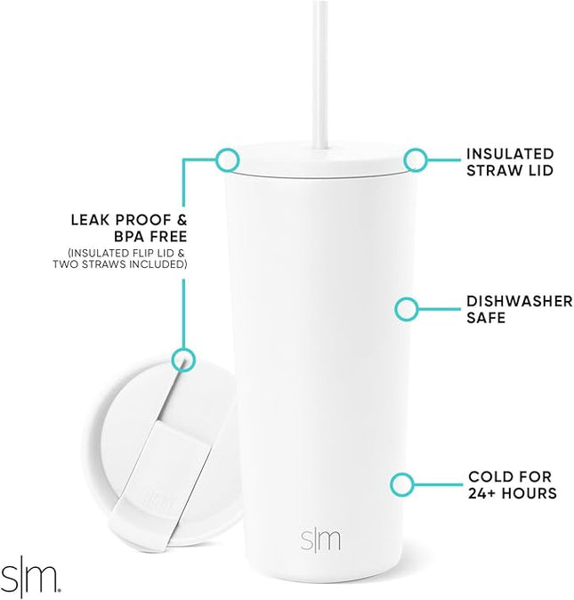 Simple Modern Insulated Tumbler with Lid and Straw | Iced Coffee Cup Reusable Stainless Steel Water Bottle Travel Mug | Gifts for Women Men Her Him | Classic Collection | 20oz | Winter White