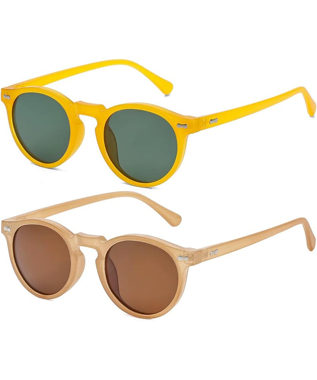 Gleyemor Vintage Polarized Sunglasses for Men Round Sunglasses UV400 Protection Retro Hand-crafted Acetate Frame
