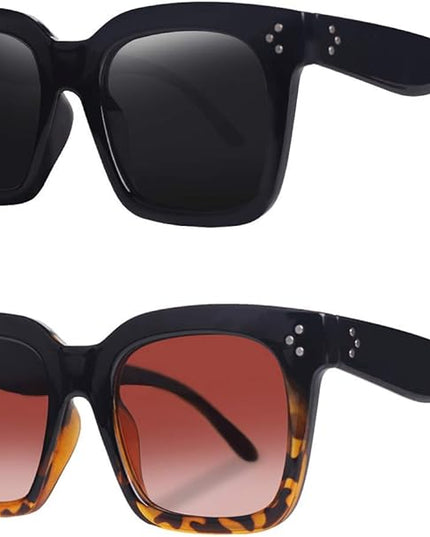 Vintage Women Oversized Sunglasses Designer Luxury Square Sun Glasses UV400 Protection Flat Lens