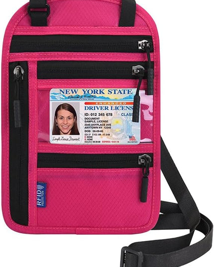 Passport Holder for Travel, RFID Travel Pouch Neck Wallet, Waterproof Passport Wallet for Women and Men, Rose