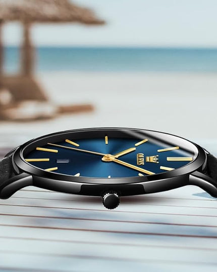OLEVS Mens Watches Mens Leather Watch Ultra Thin Watches for Men Minimalist Watch with Leather Band Quartz Analog Dress Casual Simple Lightweight relojes para Hombres
