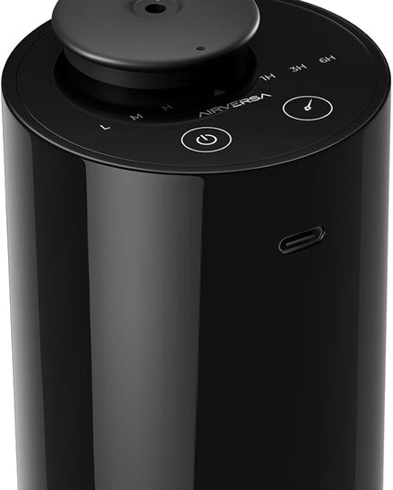 Airversa Waterless Diffuser for Essential Oil, Car Diffsuer, Battery Operated Nebulizer, 0.7 Fl Oz/ 20mL, Mini Scent Air Machine, 3 Timers & 3 Mist Levels for Home, Room, Car, Office - AN6 Black