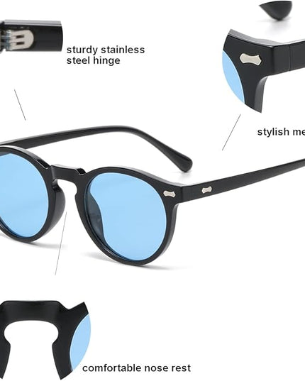Gleyemor Vintage Polarized Sunglasses for Men Round Sunglasses UV400 Protection Retro Hand-crafted Acetate Frame
