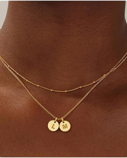 Turandoss Christmas Gifts for Grandkids - Dainty 14K Gold Plated Layered Two Letter A-Z Stack Disc Initial Necklace Trendy Birthday Personalized Gifts for Women Teen Girls Jewelry