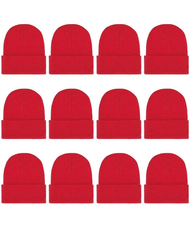 ZH 12-Pack Knitted Winter Beanie Hats for Men and Women, Warm and Cozy Cuffed Skull Caps, Bulk Purchase