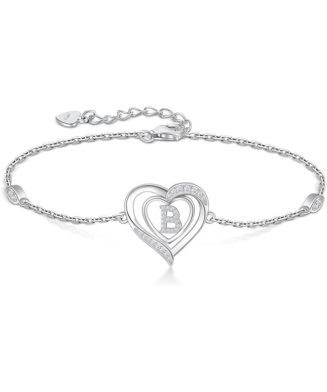 RIVIKO Heart Initial Bracelets for Women,925 Sterling Silver Letter Bracelets, Personalized Charm Alphabet Jewelry Valentines Christmas Mother’s Day Birthday Gifts for Women Friend Her Mom Wife Lady