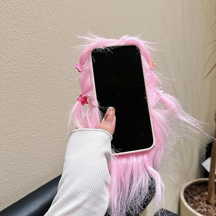Blue Weird Furry Phone Cases for iPhone 12 Case | Funny and Silly, DIY Long Hair with Hairclip, Ugly Phone Case, Swap Challenge Gifts with Friends