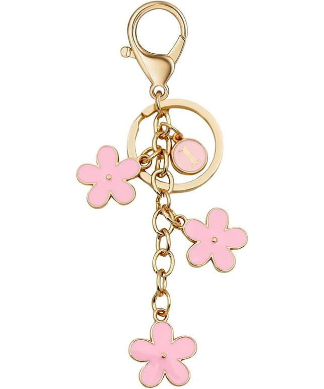 Cute Initial Letter Keyring for Women Girls Nice Flower Keychains for Handbag Backpack