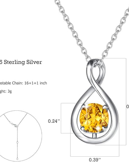 FANCIME Birthstone Necklaces for Women Fine Jewelry Sterling Silver Dainty Infinity Pendant Anniversary Birthday Christmas Gifts for Her Wife Mom Lady Daughter, Chain 16"+2" Extend