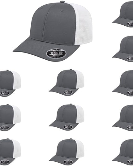 Cap America i8502 Flexfit 110 Premium Mid Profile 6-Panel Mesh Back Trucker Cap Hat w/UV Guard & Adjustable Snapback