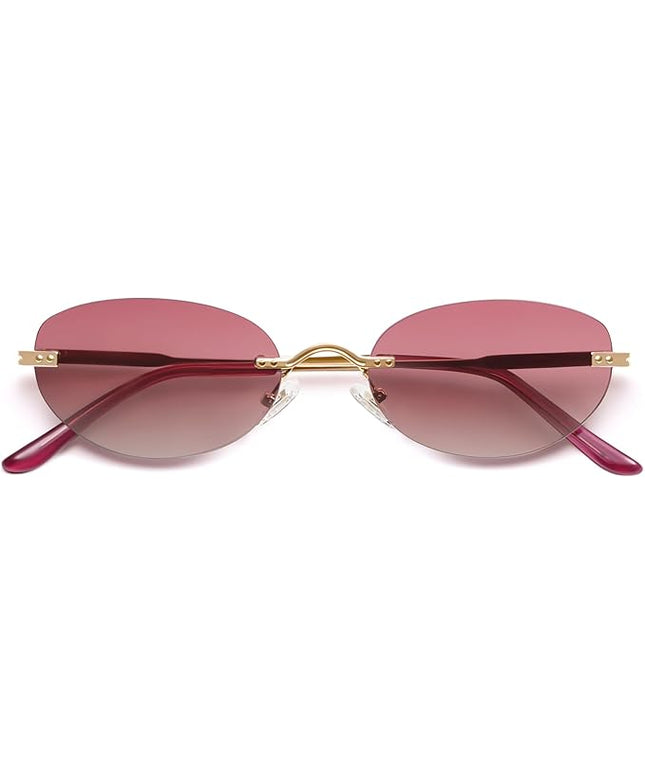 SOJOS Retro Small Oval Sunglasses Womens Trendy Rimless Sun Glasses Vintage Narrow Shades SJ1242