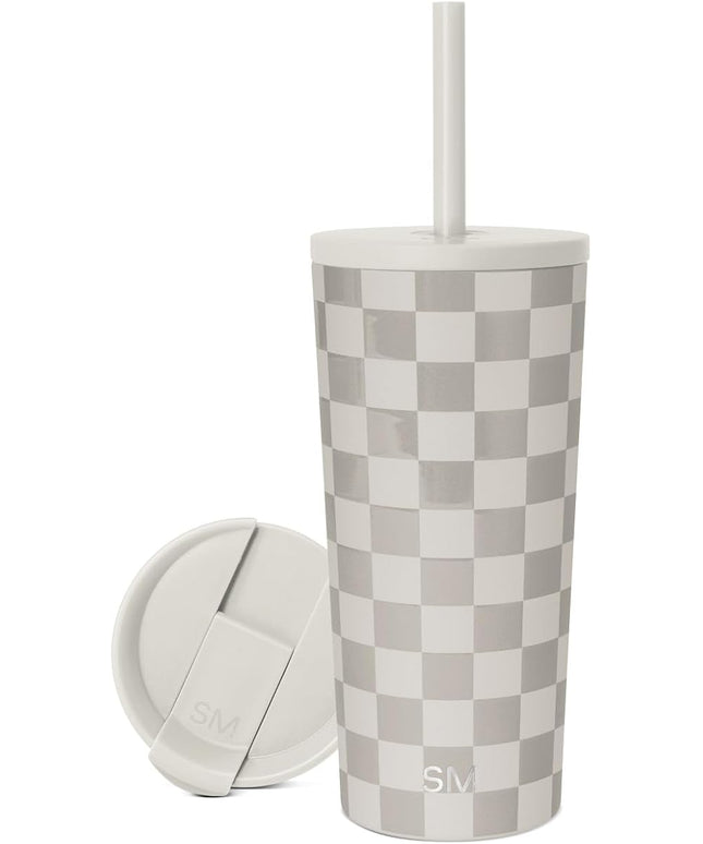 Simple Modern Insulated Tumbler with Lid and Straw | Iced Coffee Cup Reusable Stainless Steel Water Bottle Travel Mug | Gifts for Women Men Her Him | Classic Collection | 20oz | Checkmate